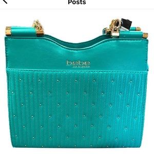 bebe aliah stud Micro shopper crossbody in Capri blue